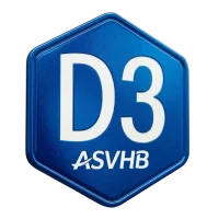 Icône hexagonale bleue D3 de l’ASVHB correspondant au niveau Départemental 3