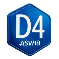 Icône hexagonale bleue D4 de l’ASVHB correspondant au niveau Départemental 4